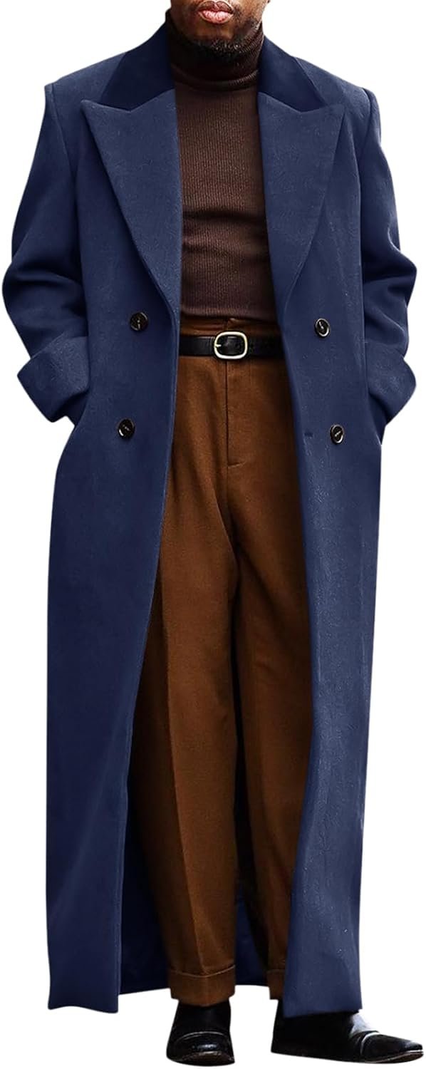 Full Length Double Breasted Overcoat with Corduroy Collar