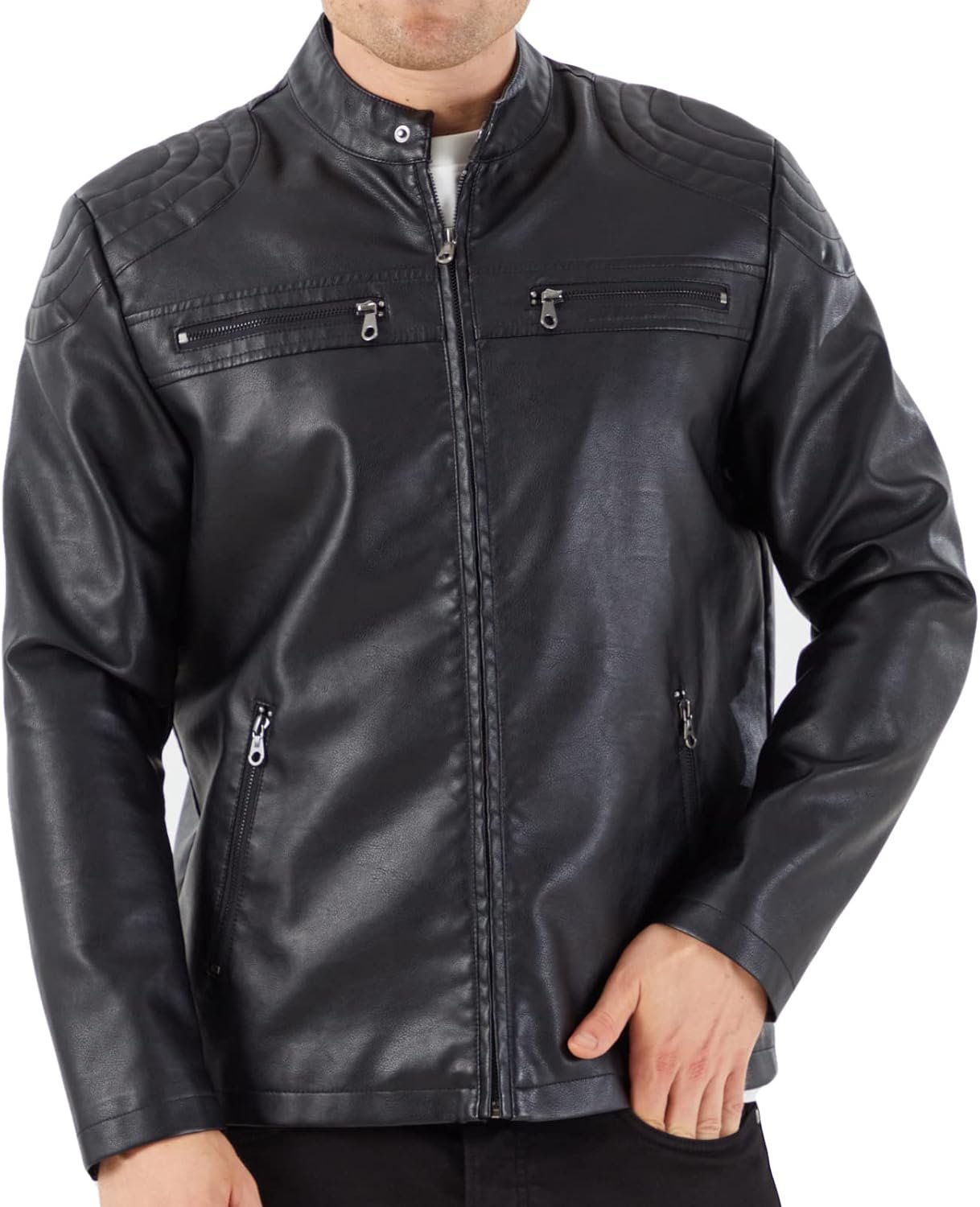 Faux Leather Slim Fit Motorcycle Jacket