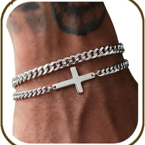 Natural Stone and Stainless Steel Beaded Bracelet for Men