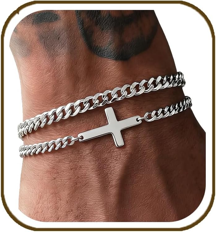 Natural Stone and Stainless Steel Beaded Bracelet for Men