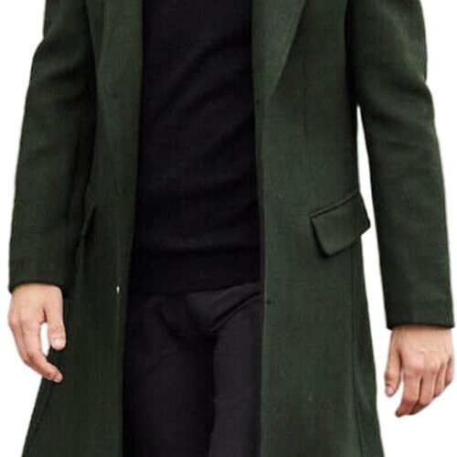 Polyester Blend Long Trench Coat with Notched Collar