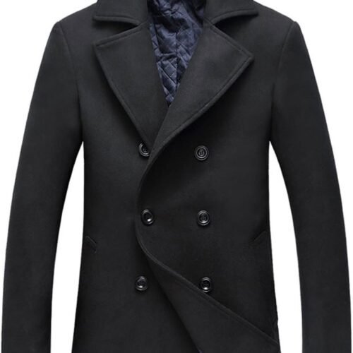 Wool Blend Double Breasted Coat with Quilted Lining