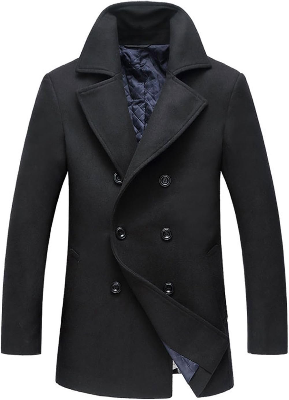 Wool Blend Double Breasted Coat with Quilted Lining
