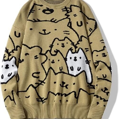 Cartoon Cat Knit Pullover Sweater