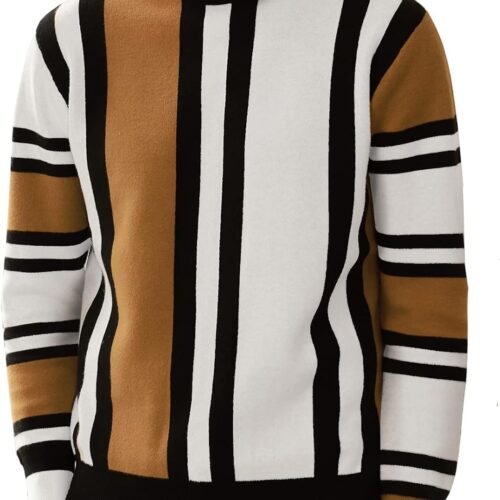 Striped Mockneck Sweater with Contrast Design