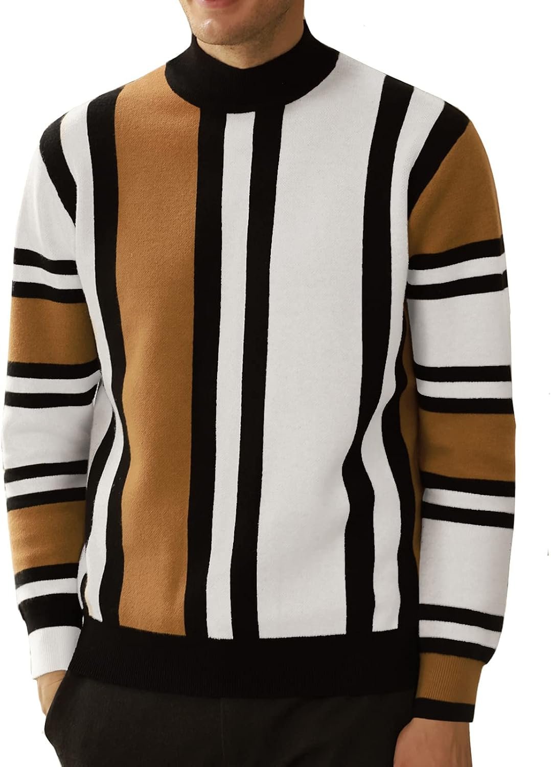 Striped Mockneck Sweater with Contrast Design