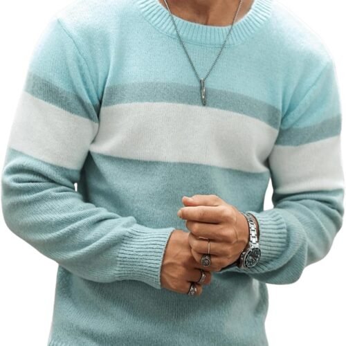 Striped Round Neck Pullover Sweater for Men