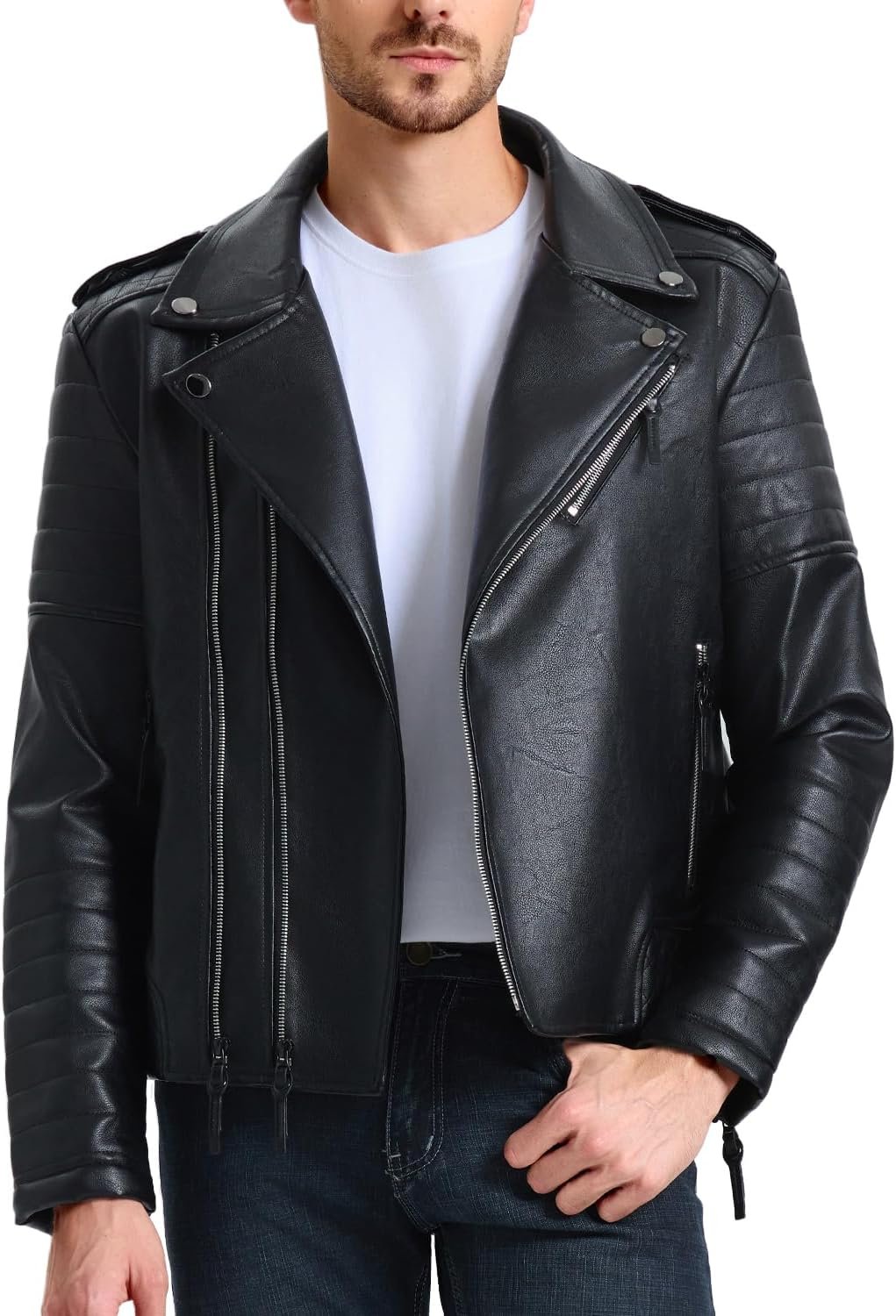 Faux Leather Jacket with Windproof Lining