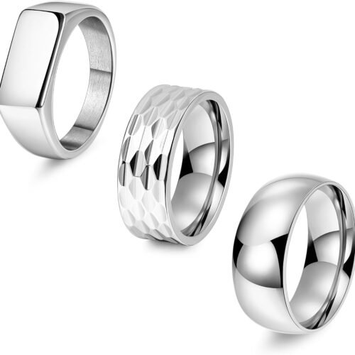 Men's Band Ring Set with Dome and Signet Designs