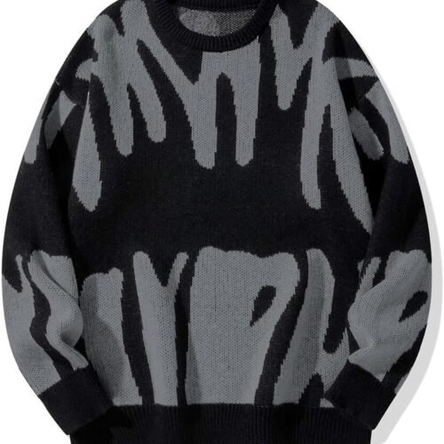 Crew Neck Graphic Knit Sweater for Men