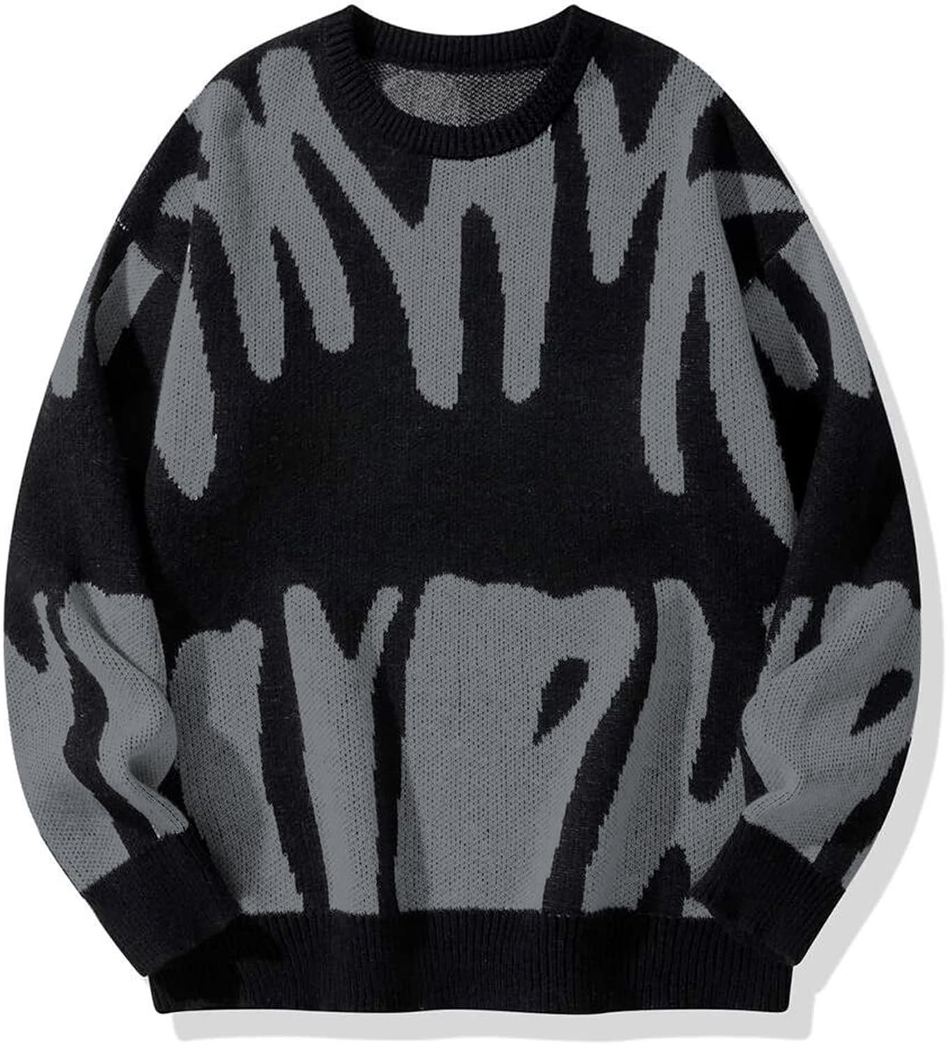 Crew Neck Graphic Knit Sweater for Men