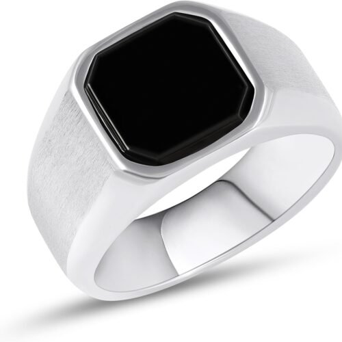 Black Agate Stone Ring for Men