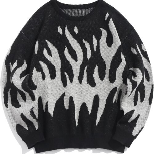 Flame Graphic Loose Fit Pullover Sweater