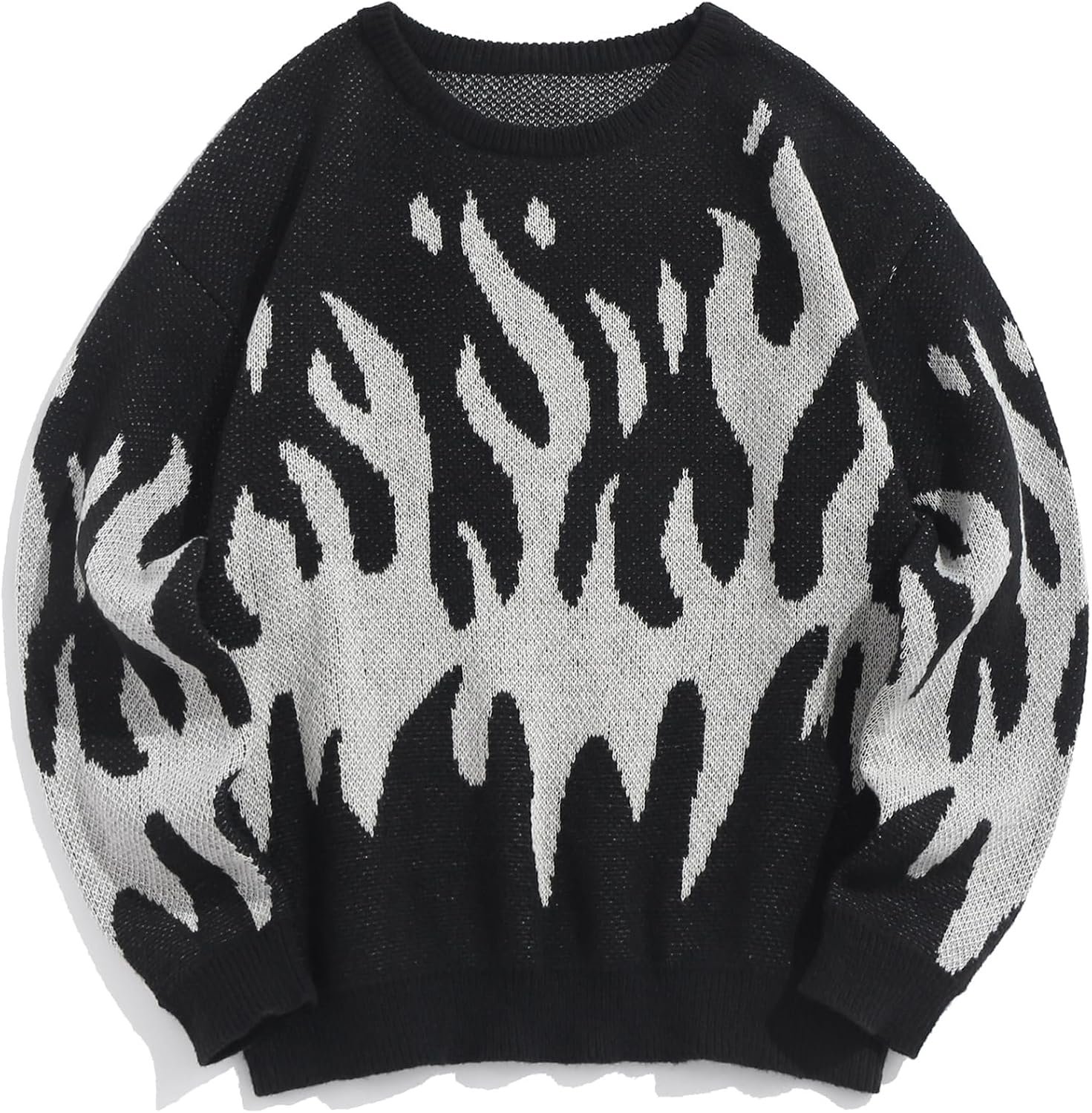 Flame Graphic Loose Fit Pullover Sweater