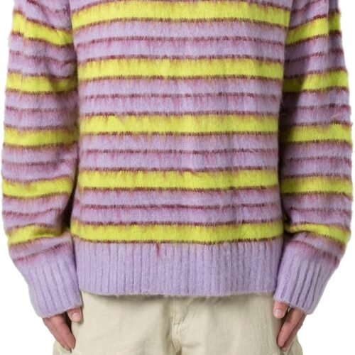 Striped Mohair Knit Sweater with Brushed Texture