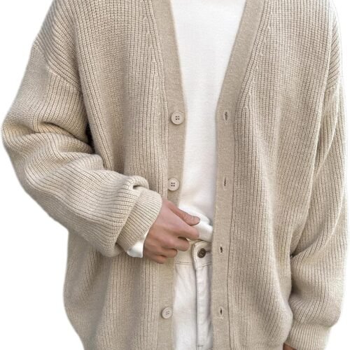 V Neck Button Front Rib Knit Cardigan Sweater