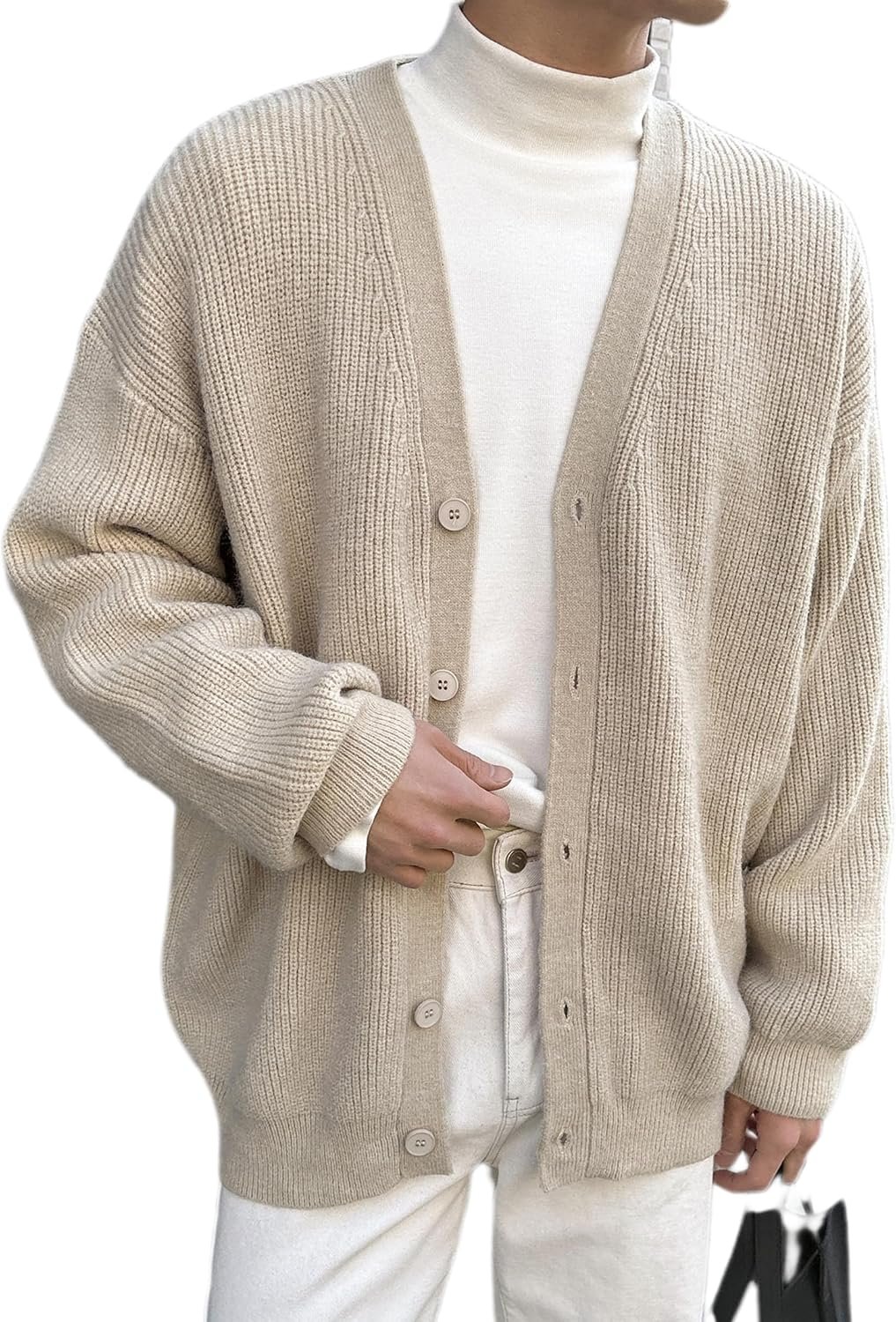 V Neck Button Front Rib Knit Cardigan Sweater