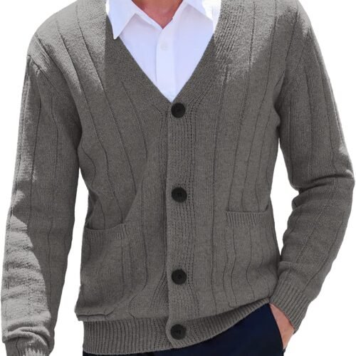 Cable Knit Button Up Cardigan Sweater with Pockets