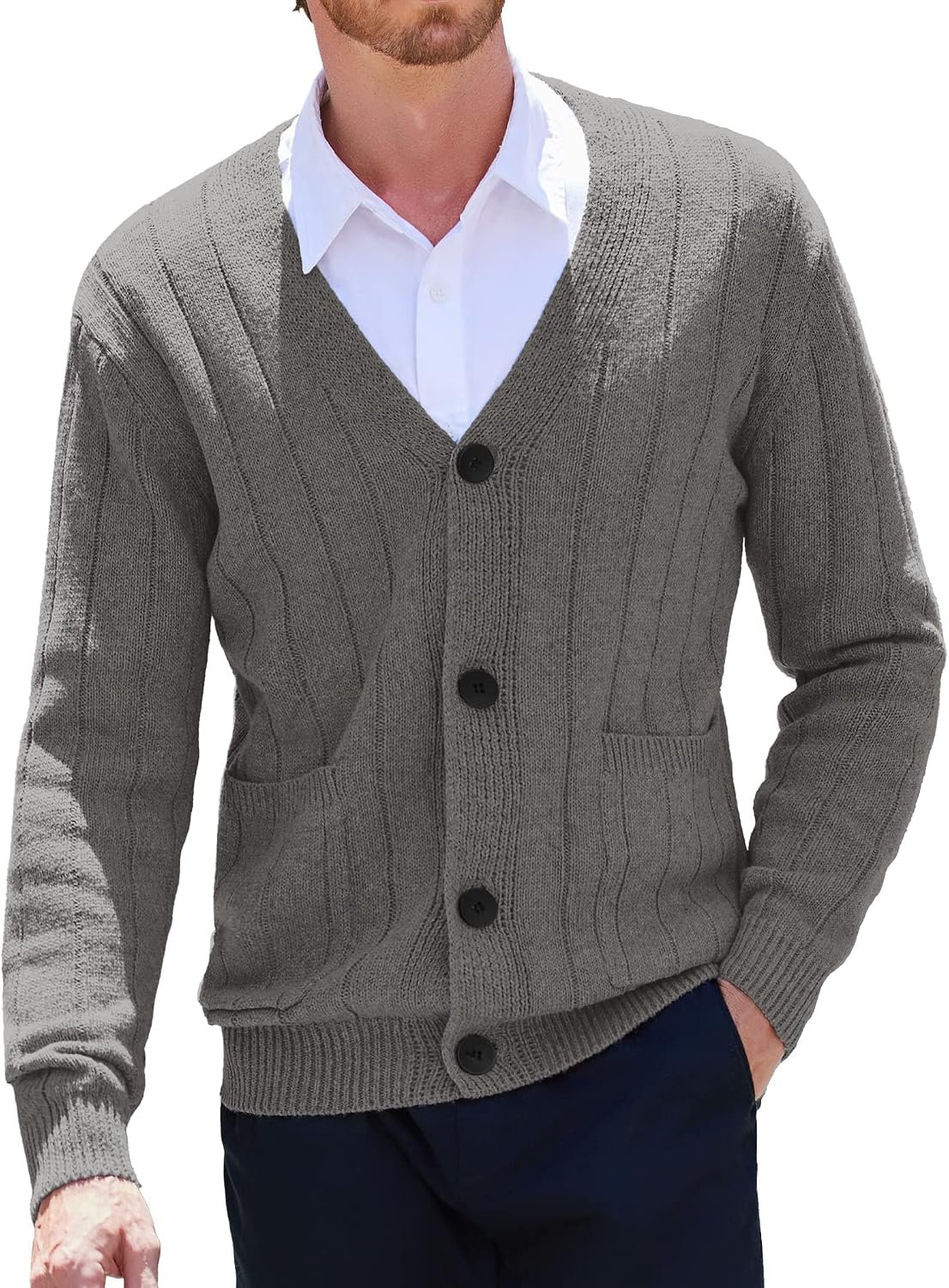 Cable Knit Button Up Cardigan Sweater with Pockets