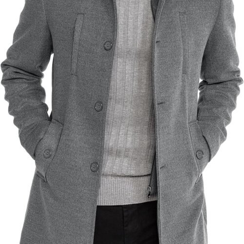 Slim Fit Single Breasted Pea Coat with Zip Closure