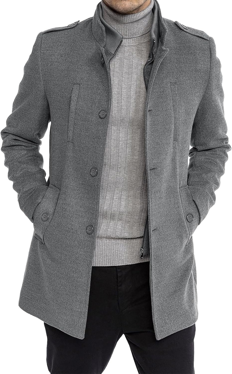 Slim Fit Single Breasted Pea Coat with Zip Closure