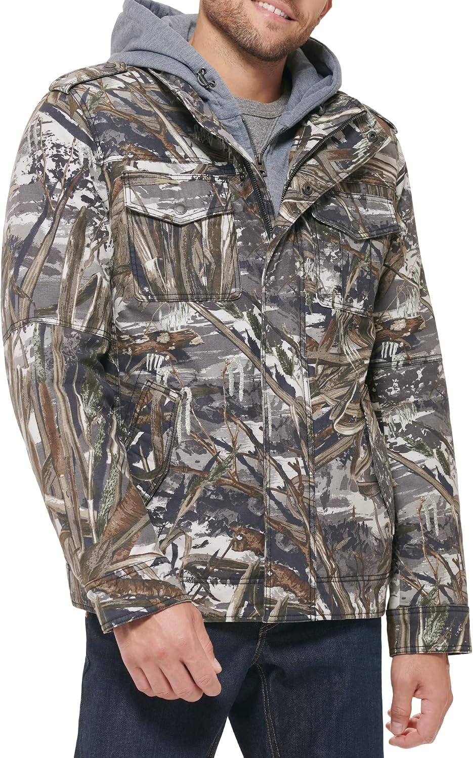 Washed Cotton Military Jacket with Sherpa Lining