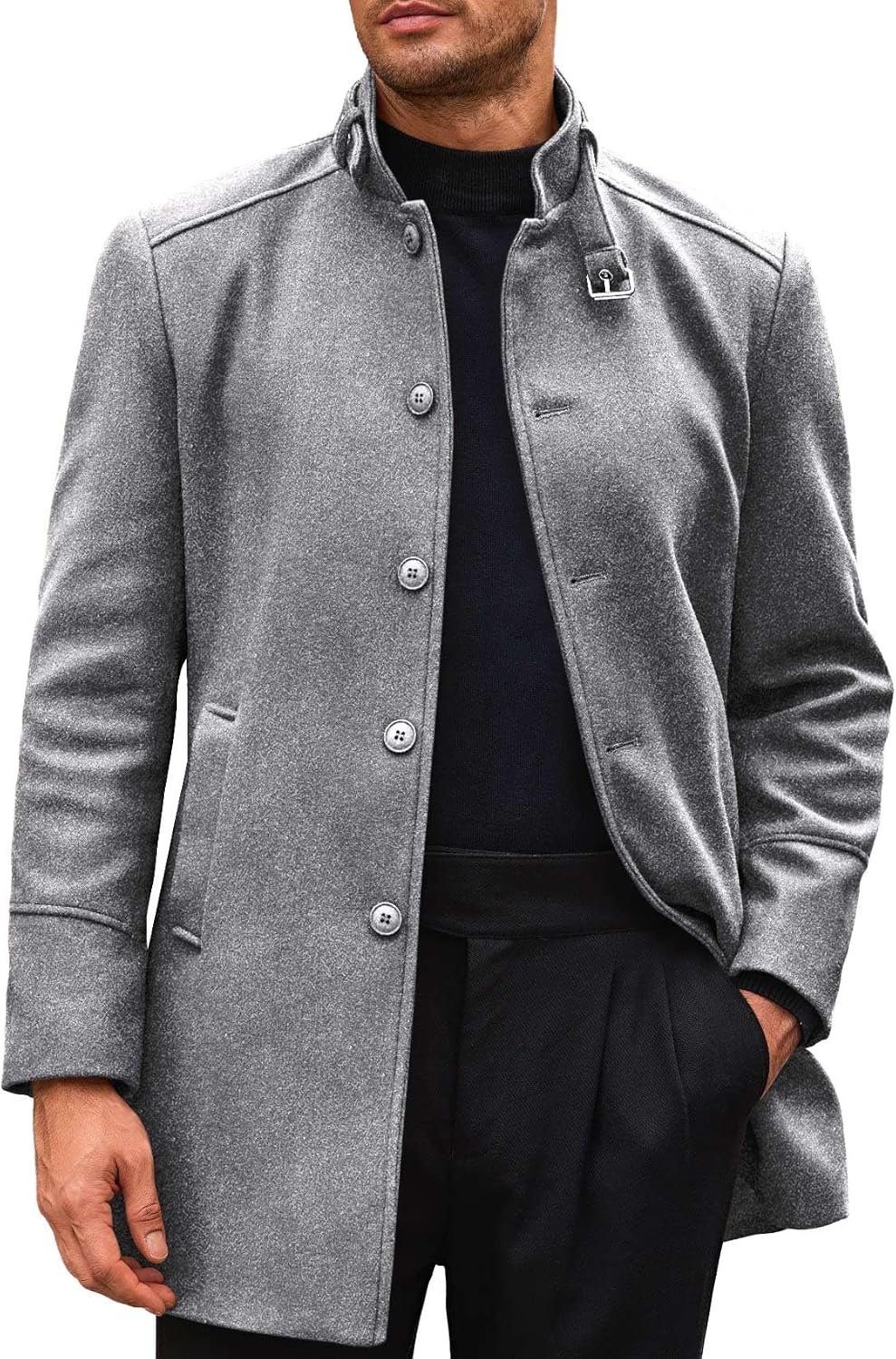 Stand Collar Single Breasted Trench Coat