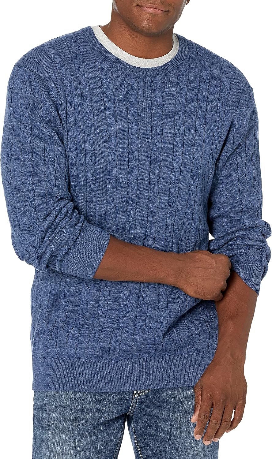 Cotton Cable Pattern Crewneck Pullover Sweater